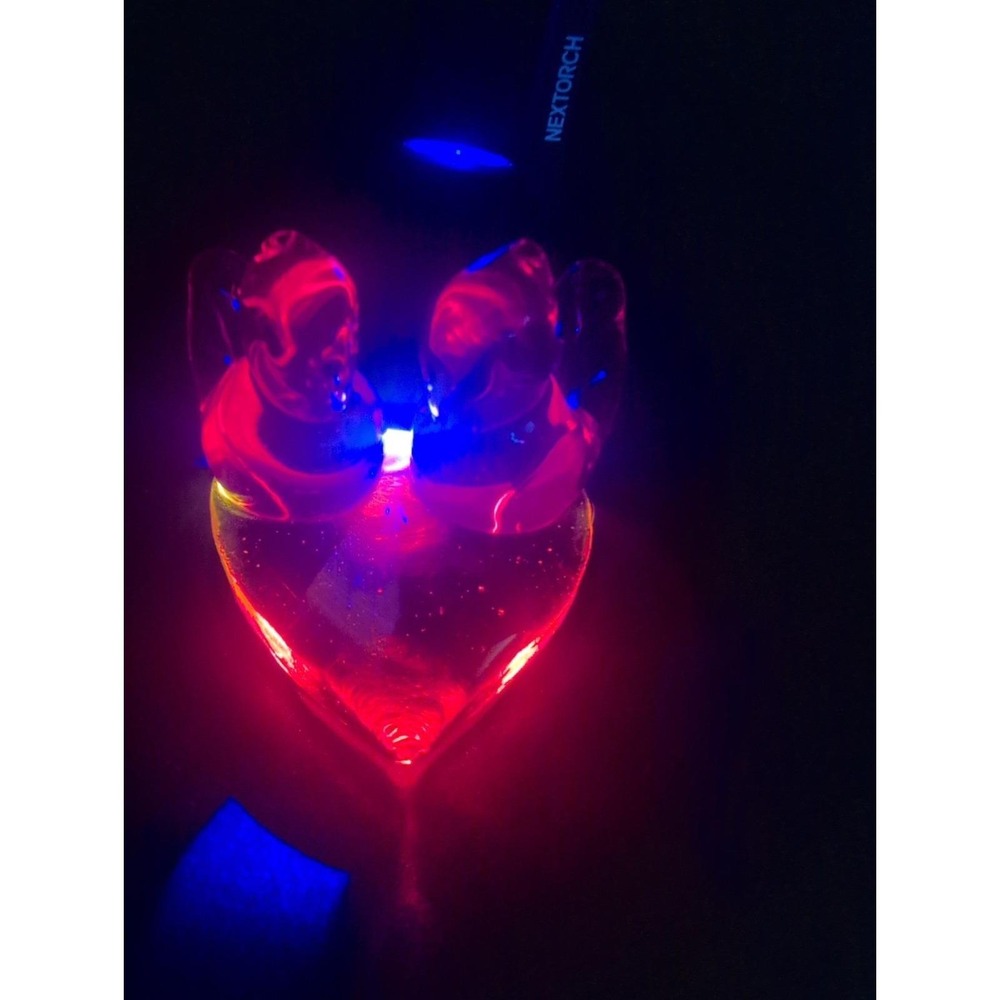 Vtg Signed 1996 Leo Ward Persimmon Glow Dbl Red Birds Art Glass Figurine Heart
